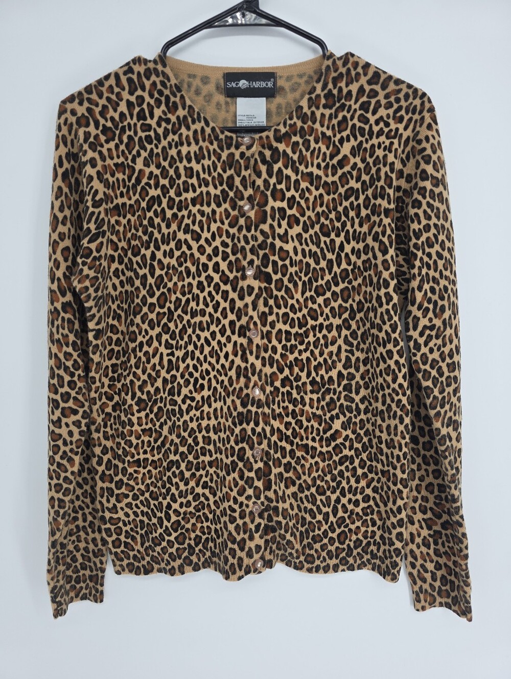 Womens Sag Harbor Leopard Print Cardigan Small Long Sleeve